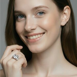 Silver Princess Radiant Cut AAAAA CZ Ring Size 7-1/4